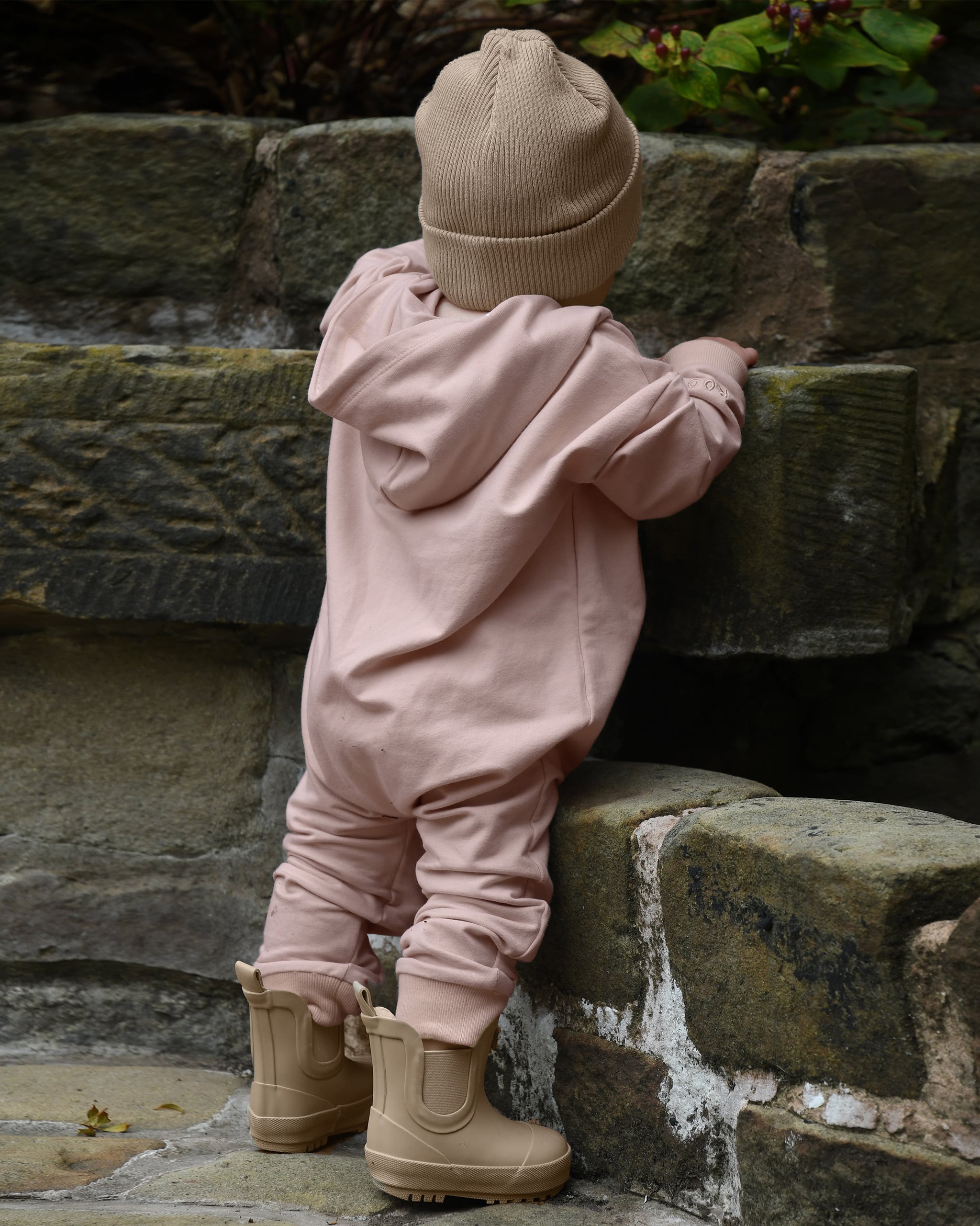 ROOBiE toddler jumpsuit in RASPBERRY WHiP – pink hooded one-piece, easy mix-and-match outfit