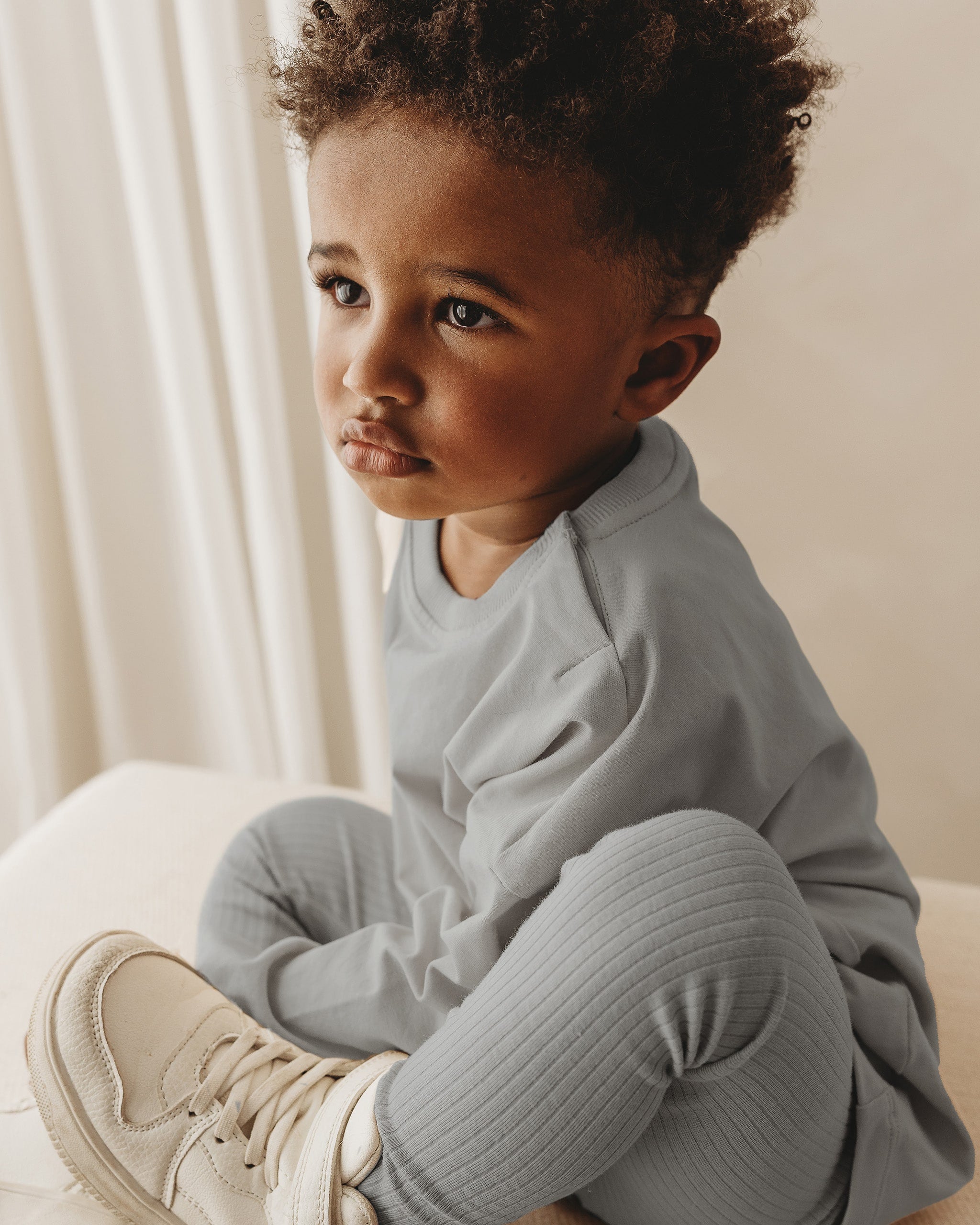 ROOBiE toddler long sleeve tee in BONDi BREEZE – blue ribbed toddler top, ideal for nursery and mix-and-match outfits