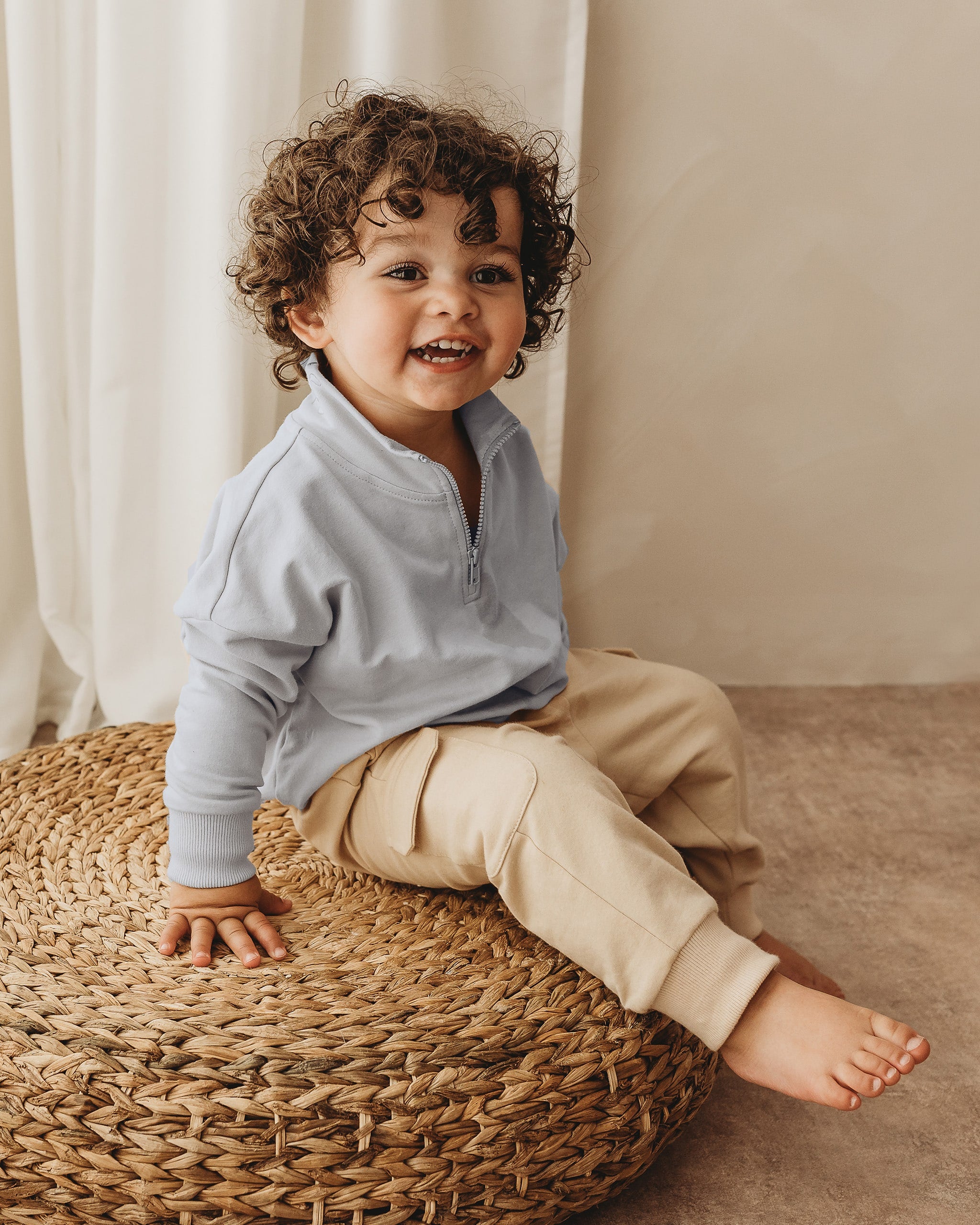 ROOBiE toddler quarter zip in BONDi BREEZE – blue half-zip sweatshirt, ideal for nursery and mix-and-match