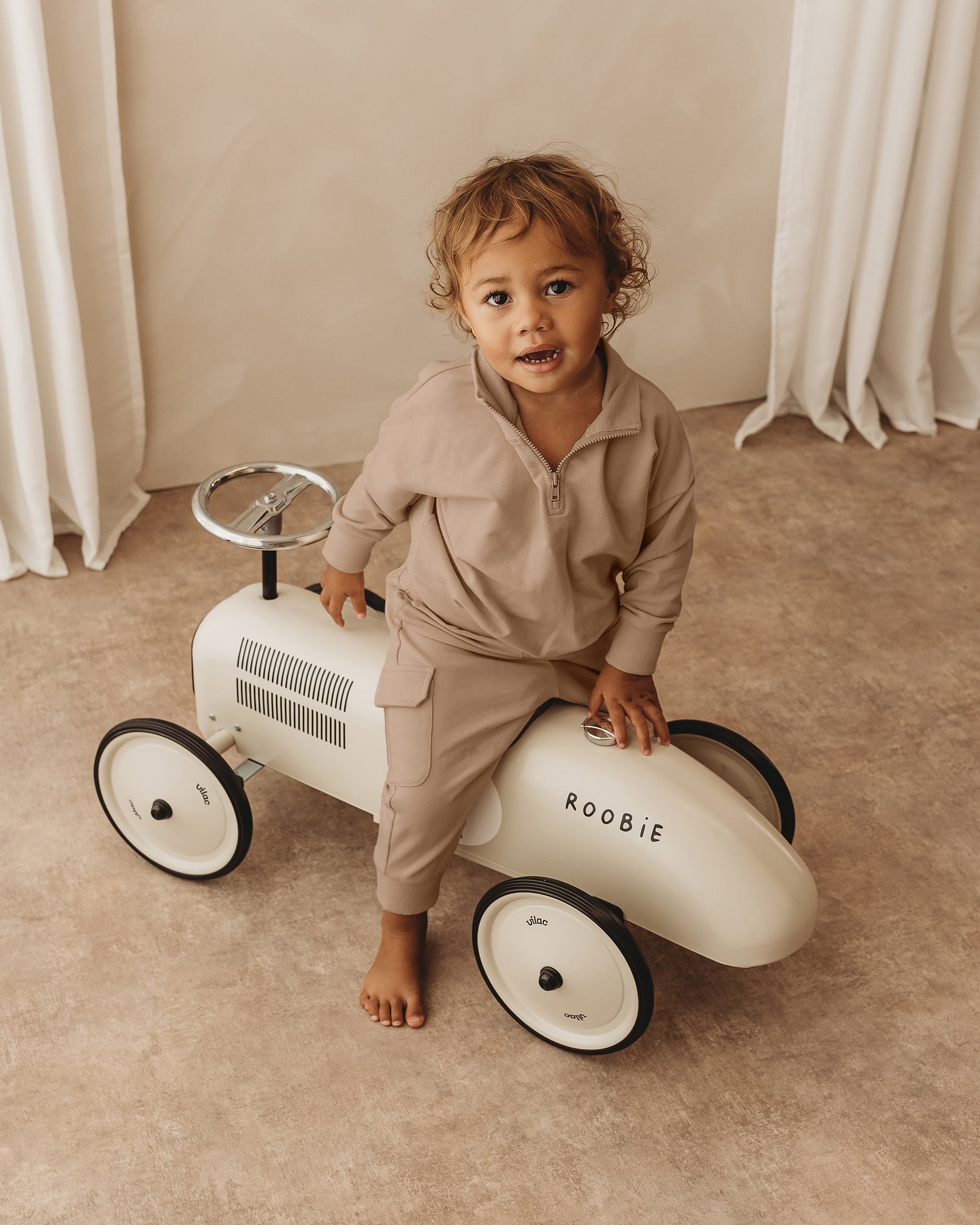 ROOBiE toddler quarter zip in CHOCCY BiCCY – brown toddler half-zip jumper, capsule wardrobe essential