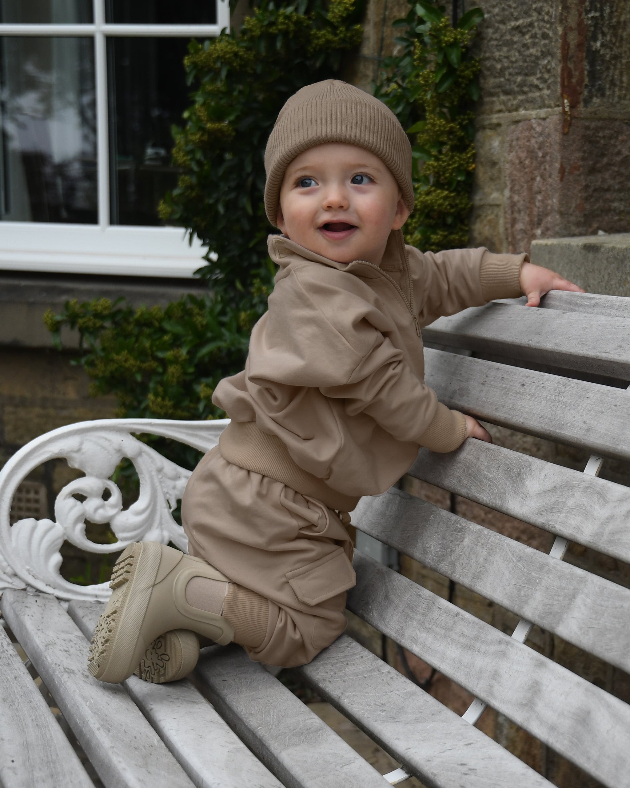 ROOBiE toddler quarter zip in CHOCCY BiCCY – brown toddler half-zip jumper, capsule wardrobe essential