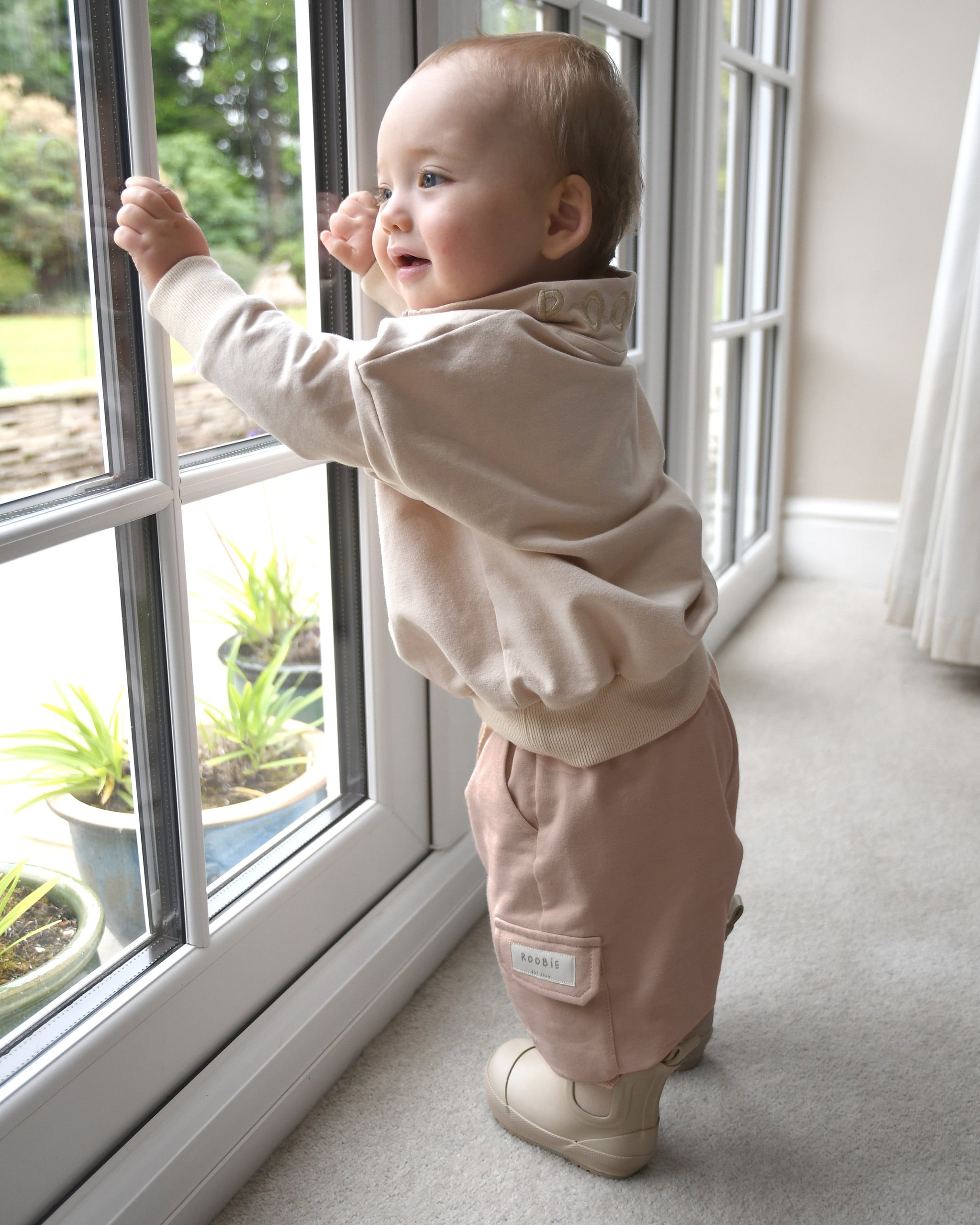 ROOBiE toddler cargo joggers in RASPBERRY WHiP – pink jogger trousers with pockets, versatile nursery-friendly style