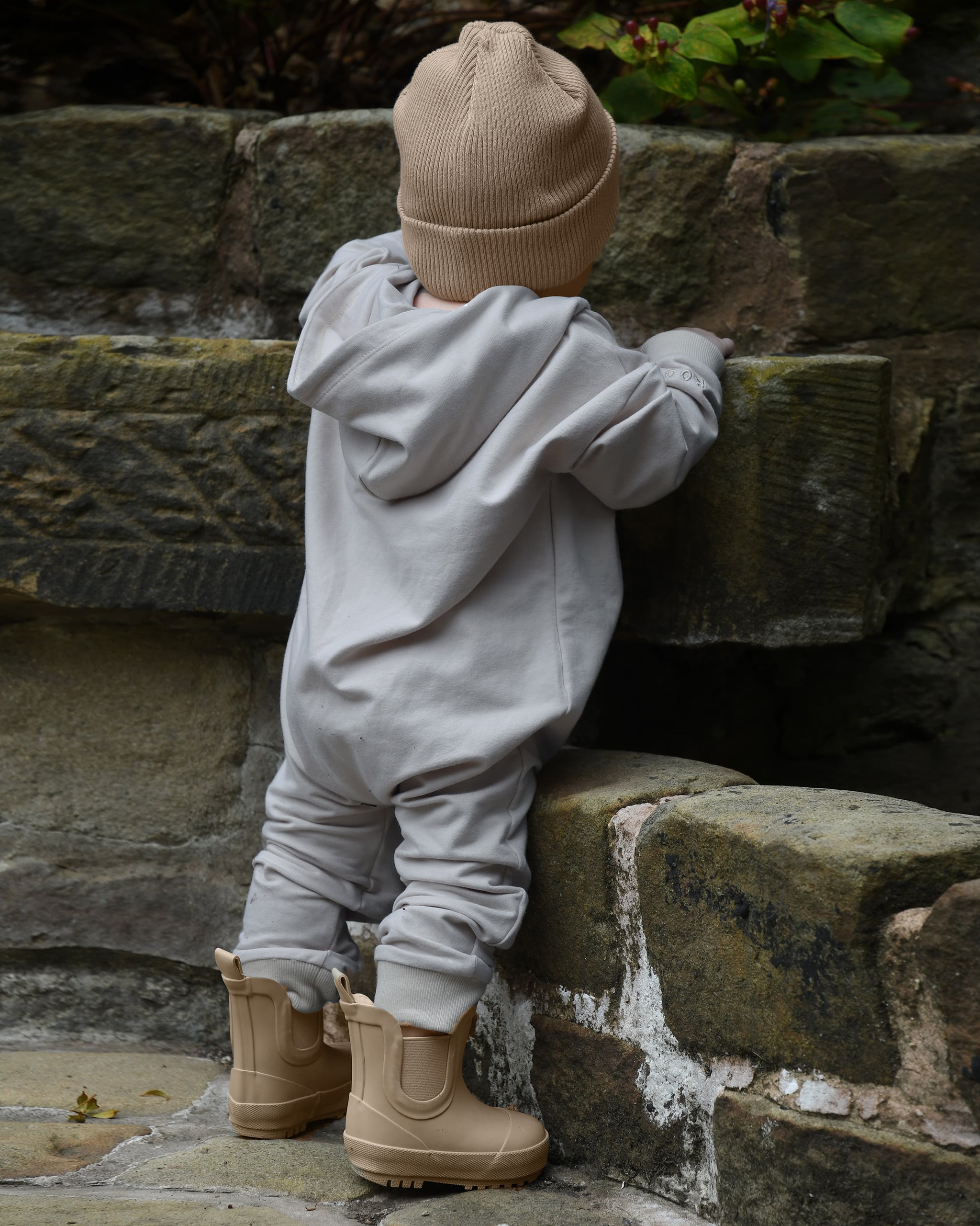 ROOBiE toddler jumpsuit in BONDi BREEZE – soft blue hooded one-piece, versatile mix-and-match essential